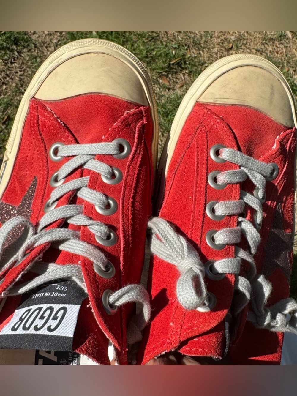 Golden Goose Red Suede Sneakers with Glitter Star and Heel tab - Size 40 - Picture 4 of 5